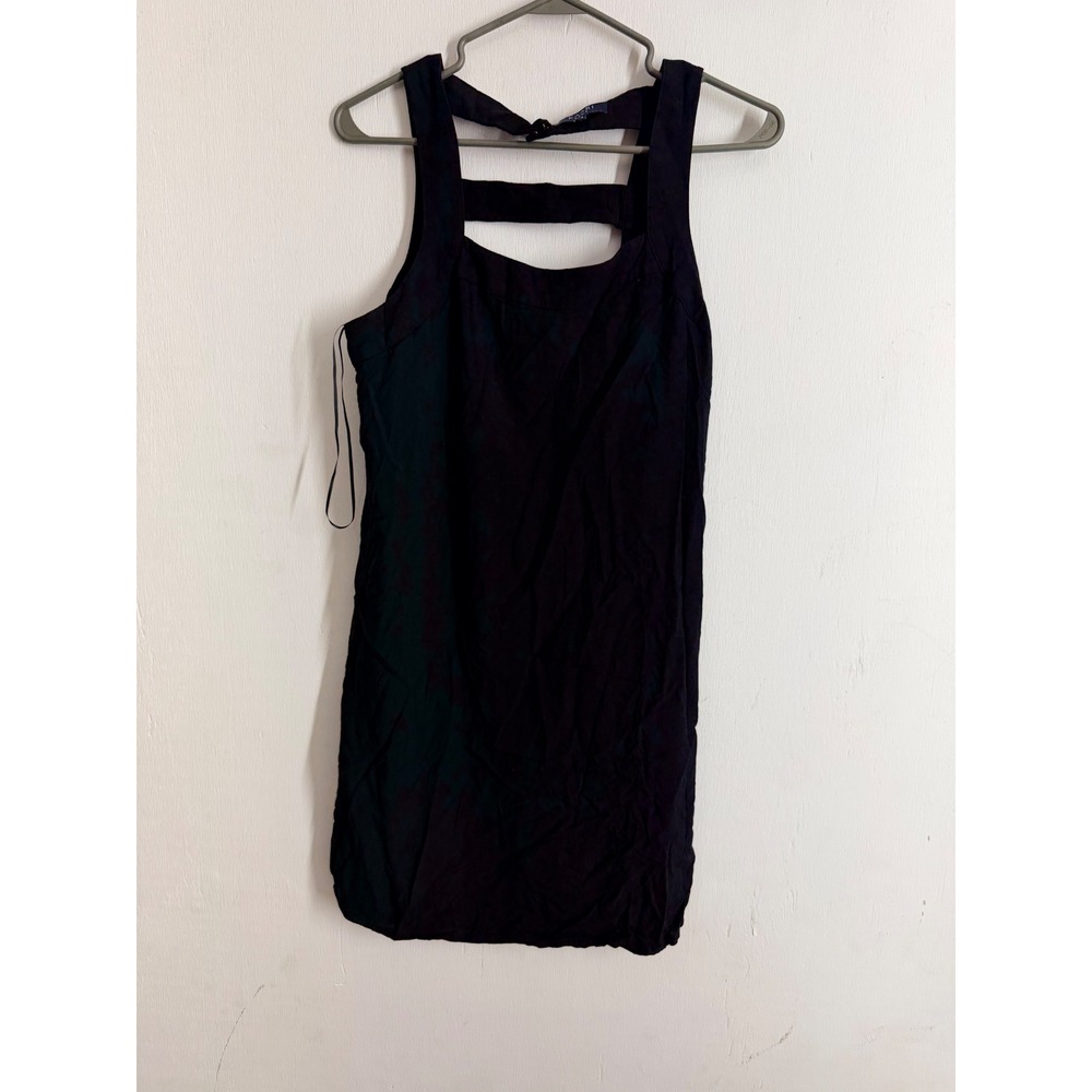 Kaari Blue Black Mini Dress Cutout Back Strappy LBD Square Neck Rayon Size M
